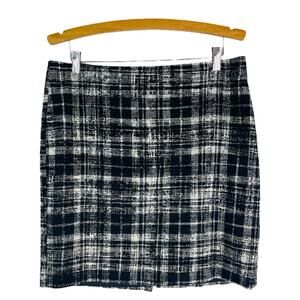 Ann Taylor black white plaid wool preppy office skirt 12